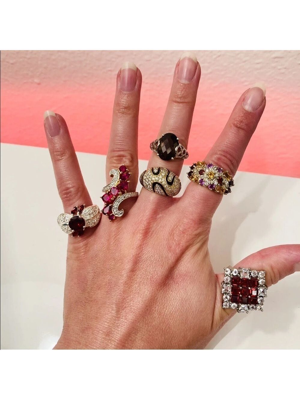 Garnet & White Topaz Sterling Silver Cocktail Ring - Picture 7 of 9